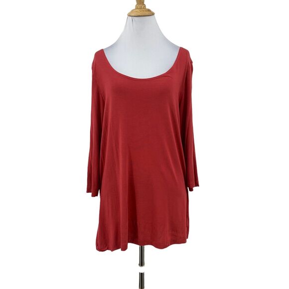 Bryn Walker Tunic Shirt Womens L Large Red Half Sleeve Wide Scoop Neck Stretch - Picture 1 of 11